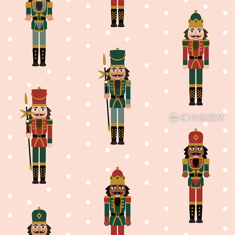 Multicultural Christmas Nutcracker Figures - Seamless Pattern with Toy Soldier Doll Decorations